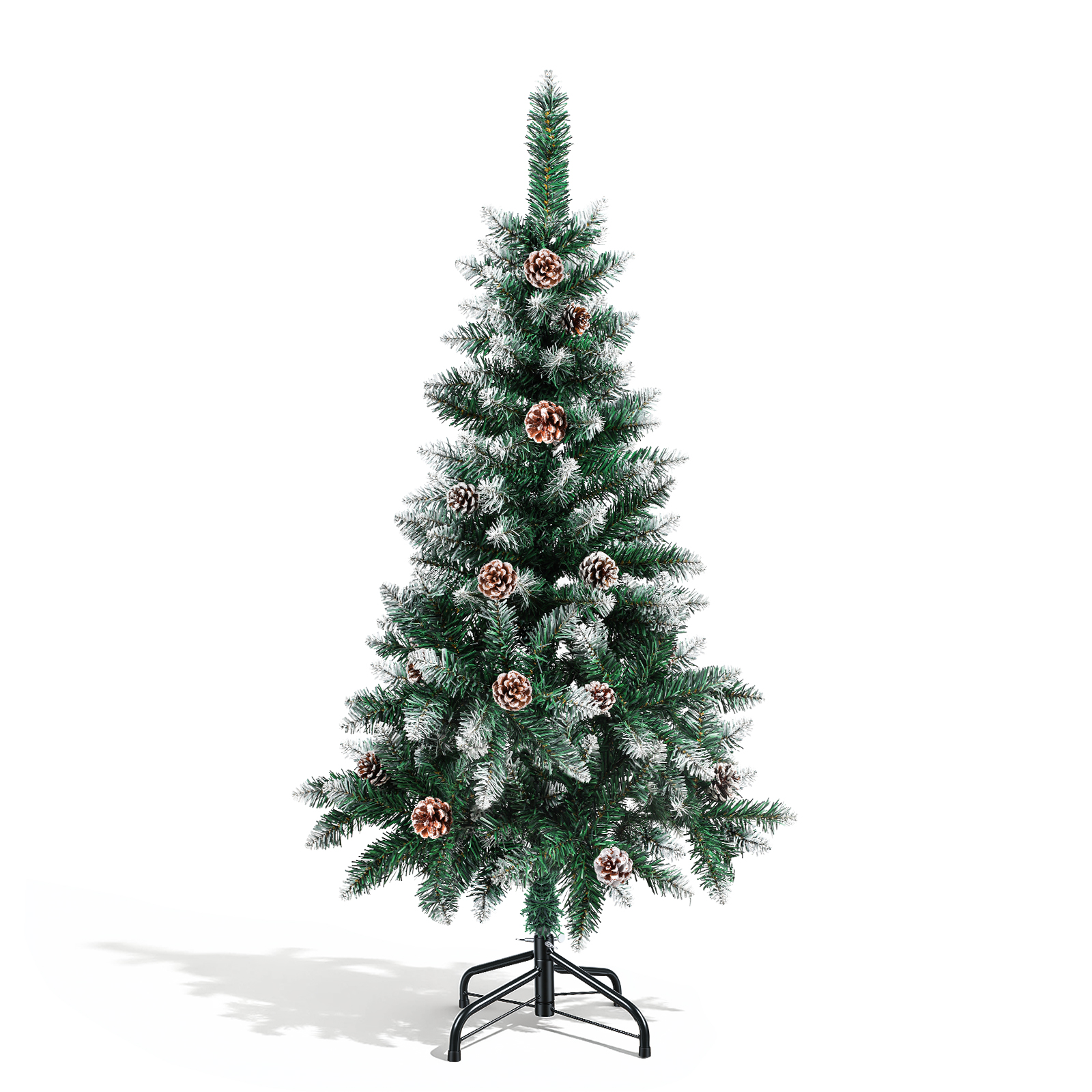 Tolletour Künstlicher Weihnachtsbaum 120 Cm Grün Mit 15 Tannenzapfen Und Schnee-effekt, 180 Zweigspitzen, Pvc, Metallständer