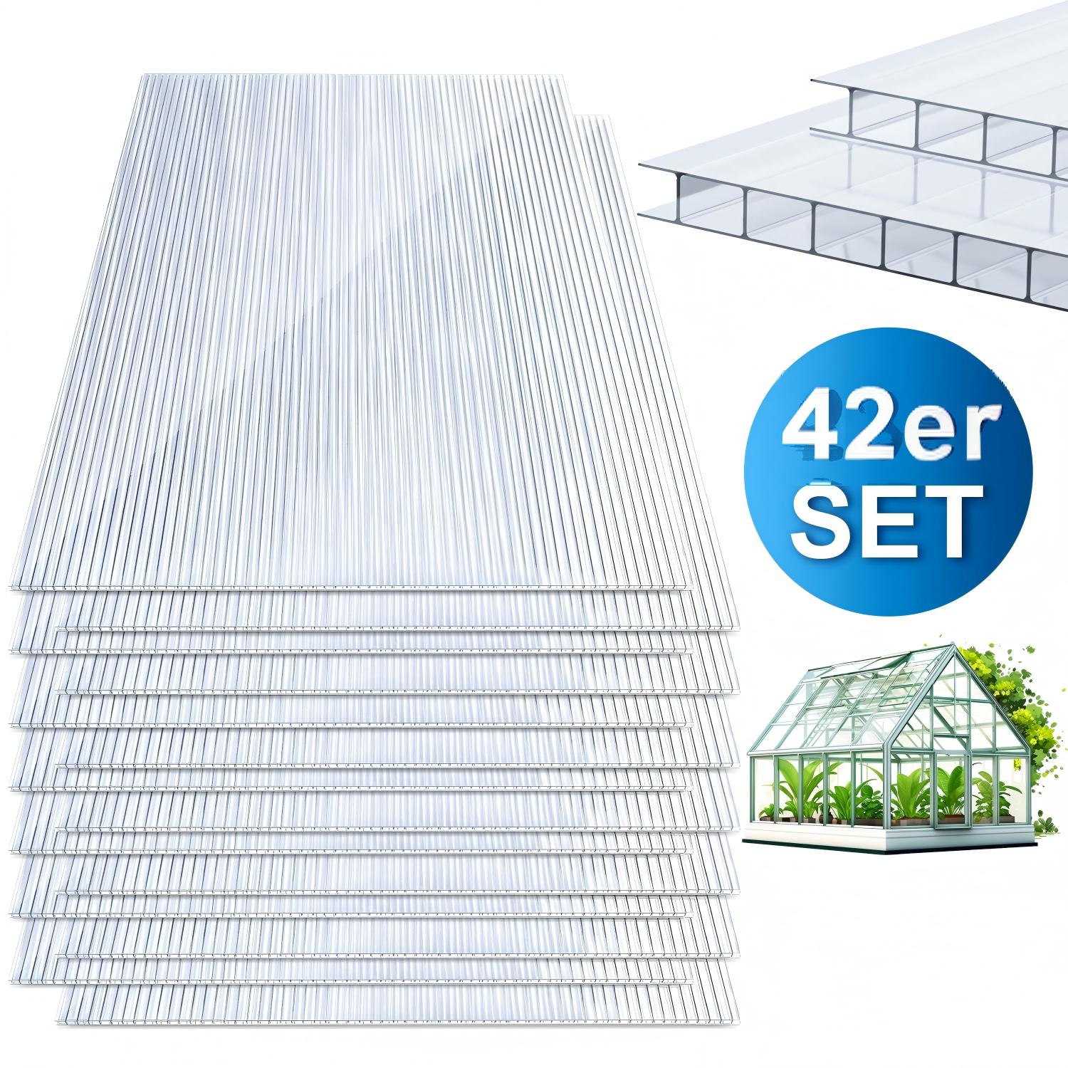 Tolletour 42x Polycarbonat Hohlkammerplatten 4mm Transparent Hohlkammerstegplatten Uv-beständigen Für Gewächshaus Carports