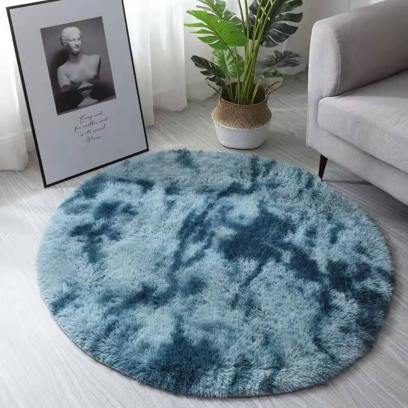 Runder Teppich, Hochflor-wohnzimmerteppich - Großer Bettvorleger, Moderner Langflorteppich (dunkelblau, 80 Cm)