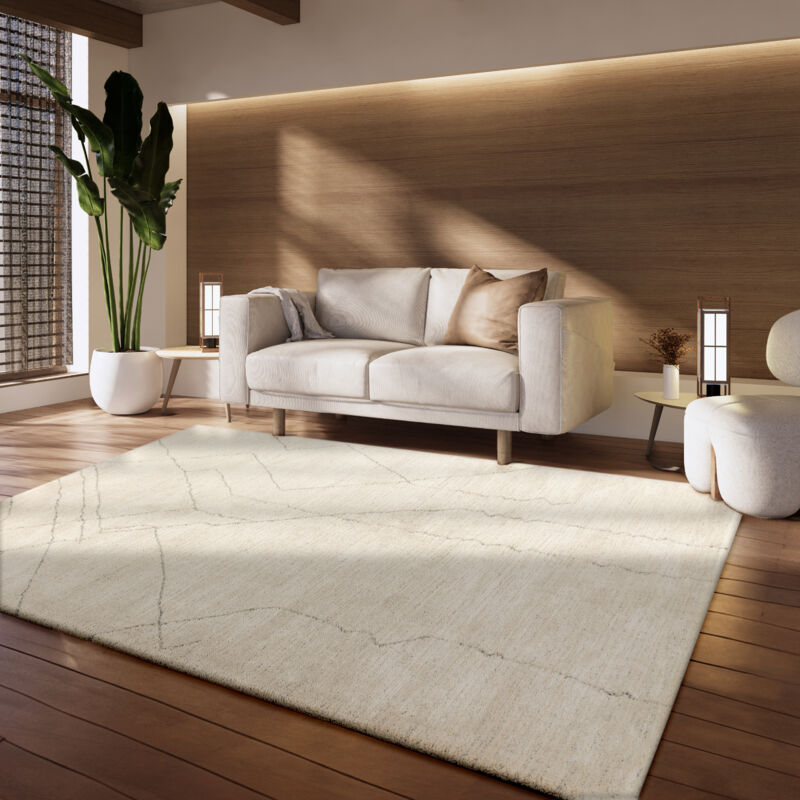 Wohnzimmer-/schlafzimmerteppich, Erwachsenenstil, Kurzflor, Geometrisch, Skandinavisch, Modernes 3d-muster, Creme, 80 X 150 Cm