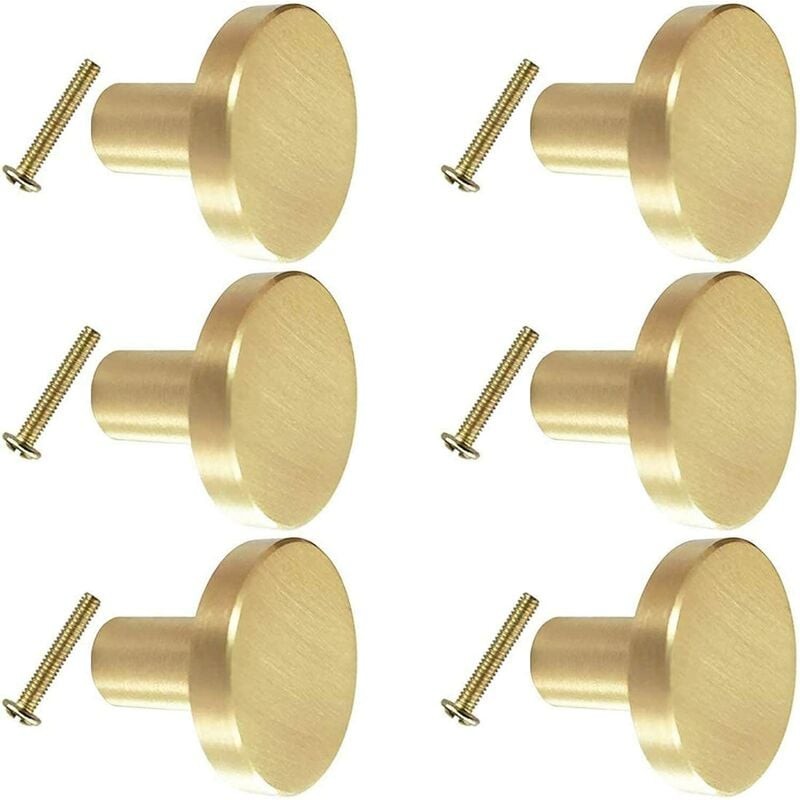 Runde Messingknöpfe Und -griffe, 6 Stück, Massiv, 25 Mm, Für Möbel, Schränke, Türen, Schubladen, Kommoden, Inklusive Schrauben, Für Küche, Bad, Schlafzimmer