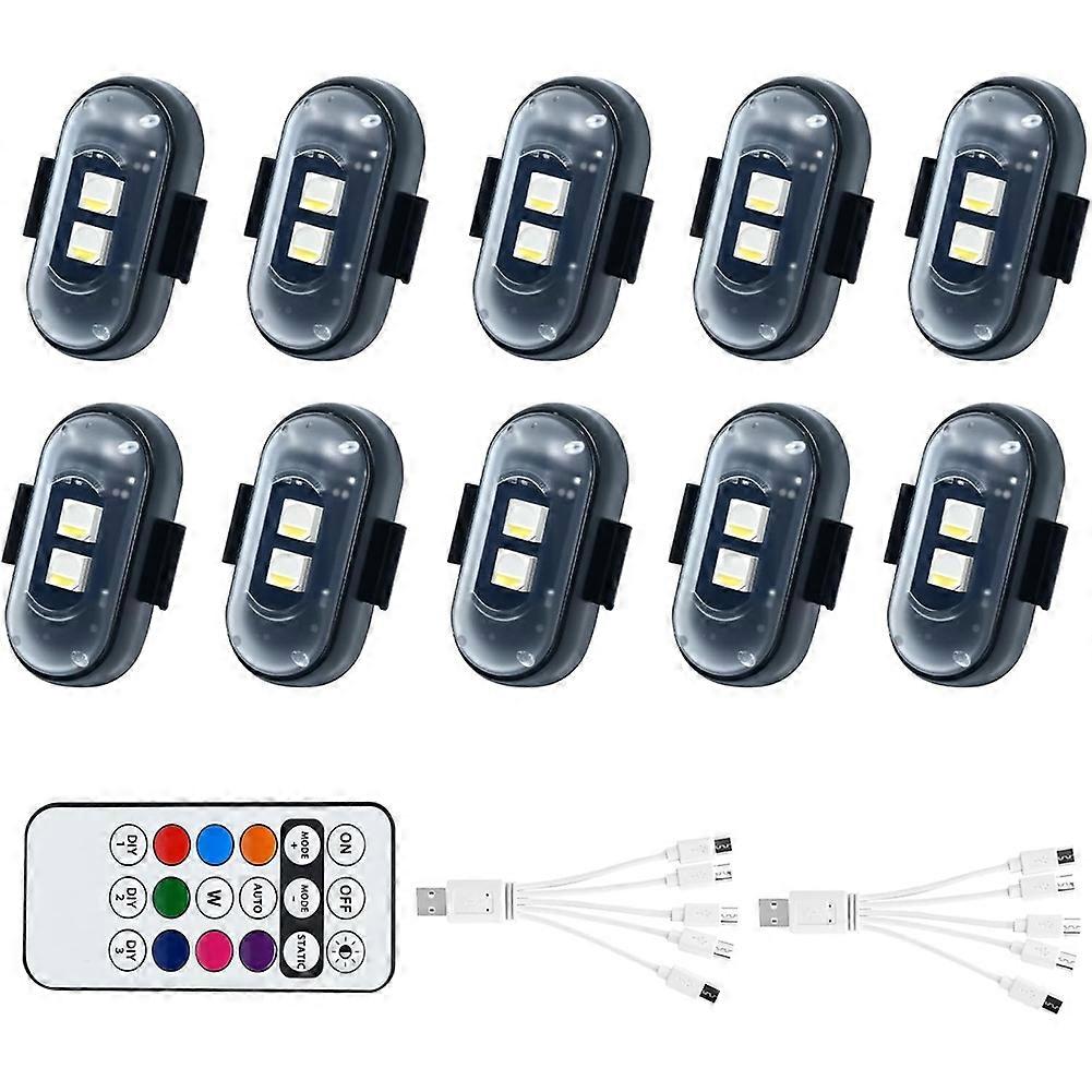 10 Stück Kabellose Led-leuchten Fürs Auto, Mit Fernbedienung, Kabelloses Led-blitzlicht Mit Hoher Helligkeit, 8 Farben, Usb-aufladung