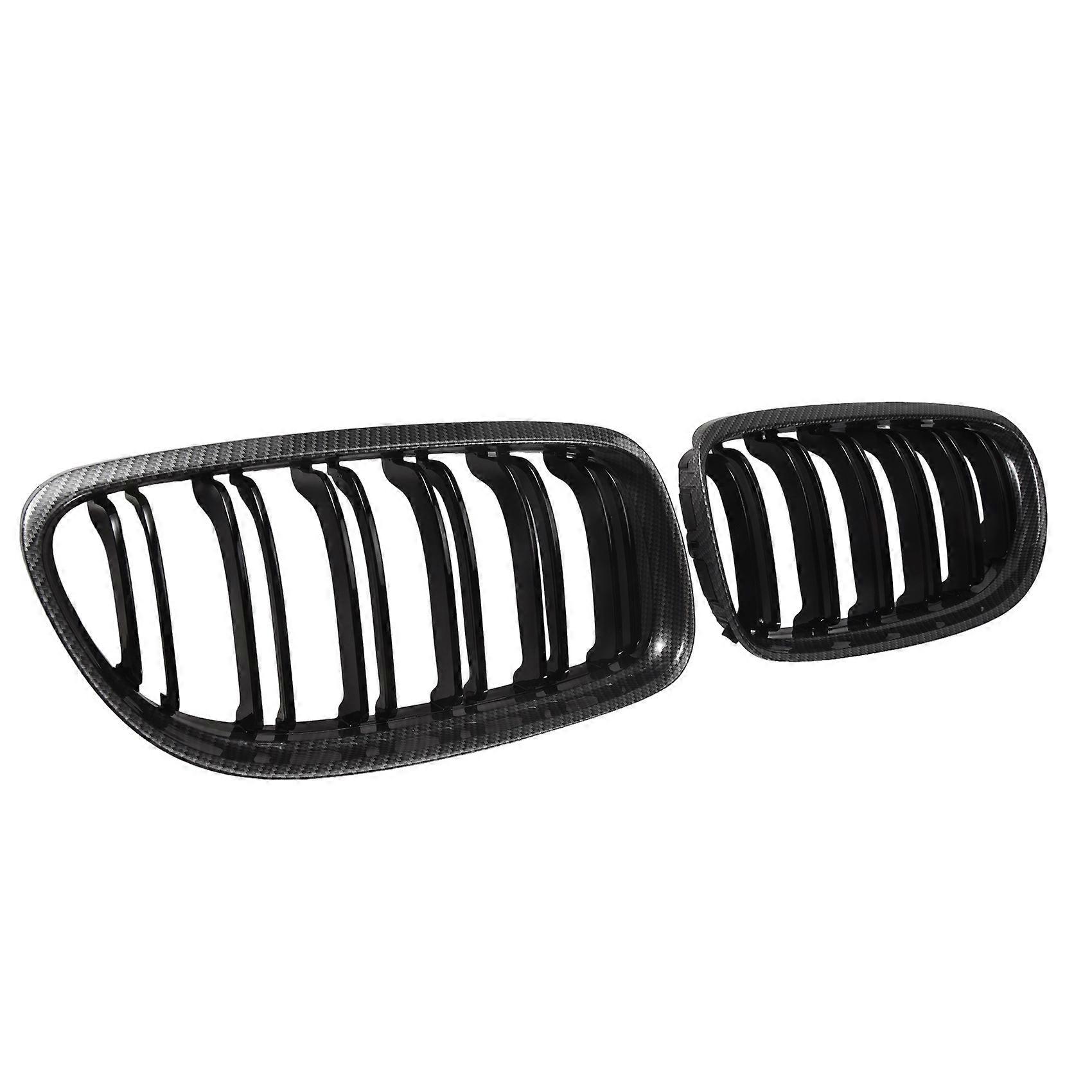 Glänzend Schwarzer Kohlefaser-doppellamellen-frontgrill Für E90 E91 Lci 3er-serie 2009–