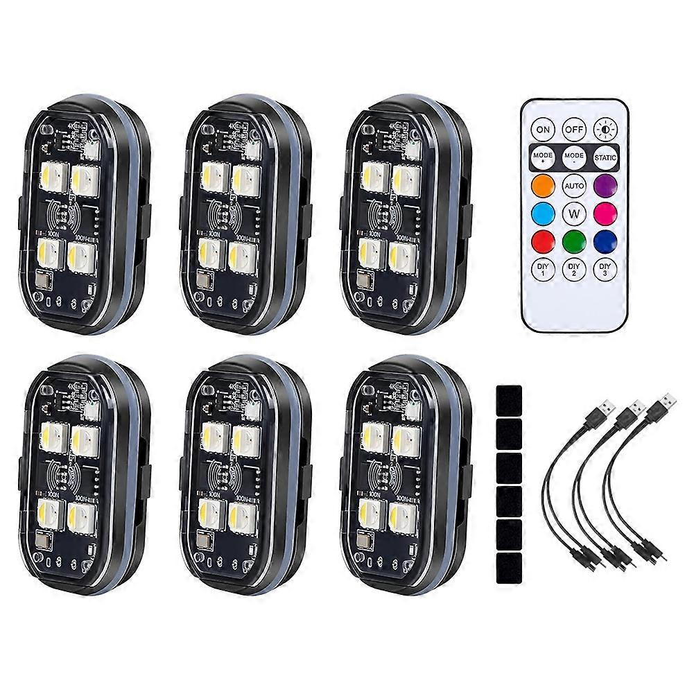 6er-pack Kabellose Led-blitzlichter Mit Fernbedienung, 350 Mah Wiederaufladbarer Usb-akku, 8 Farben, Hohe Helligkeit, Wasserdicht