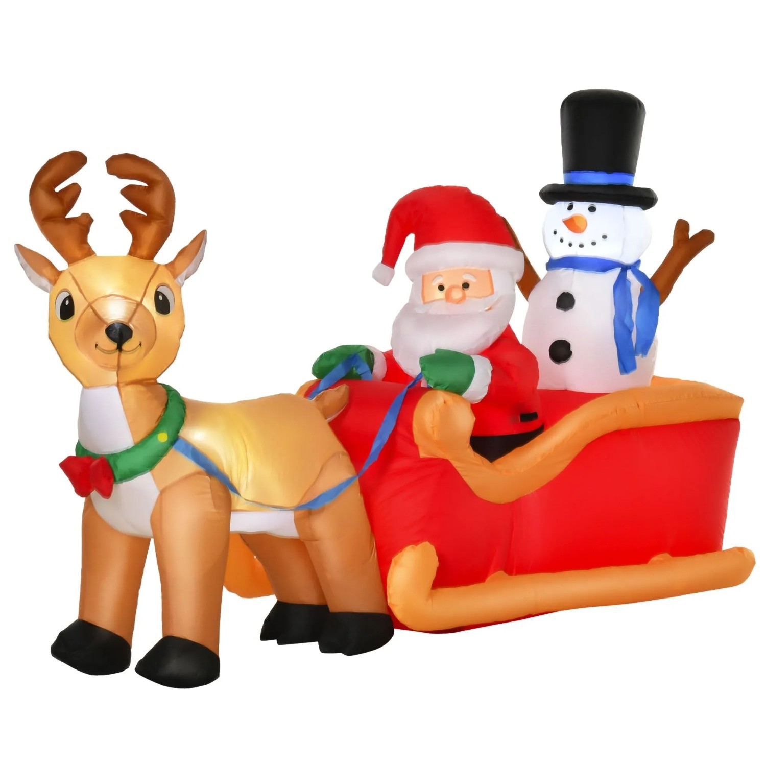 HOMCOM Aufblasbarer Weihnachtsmann auf Schlitten mit Schneemann