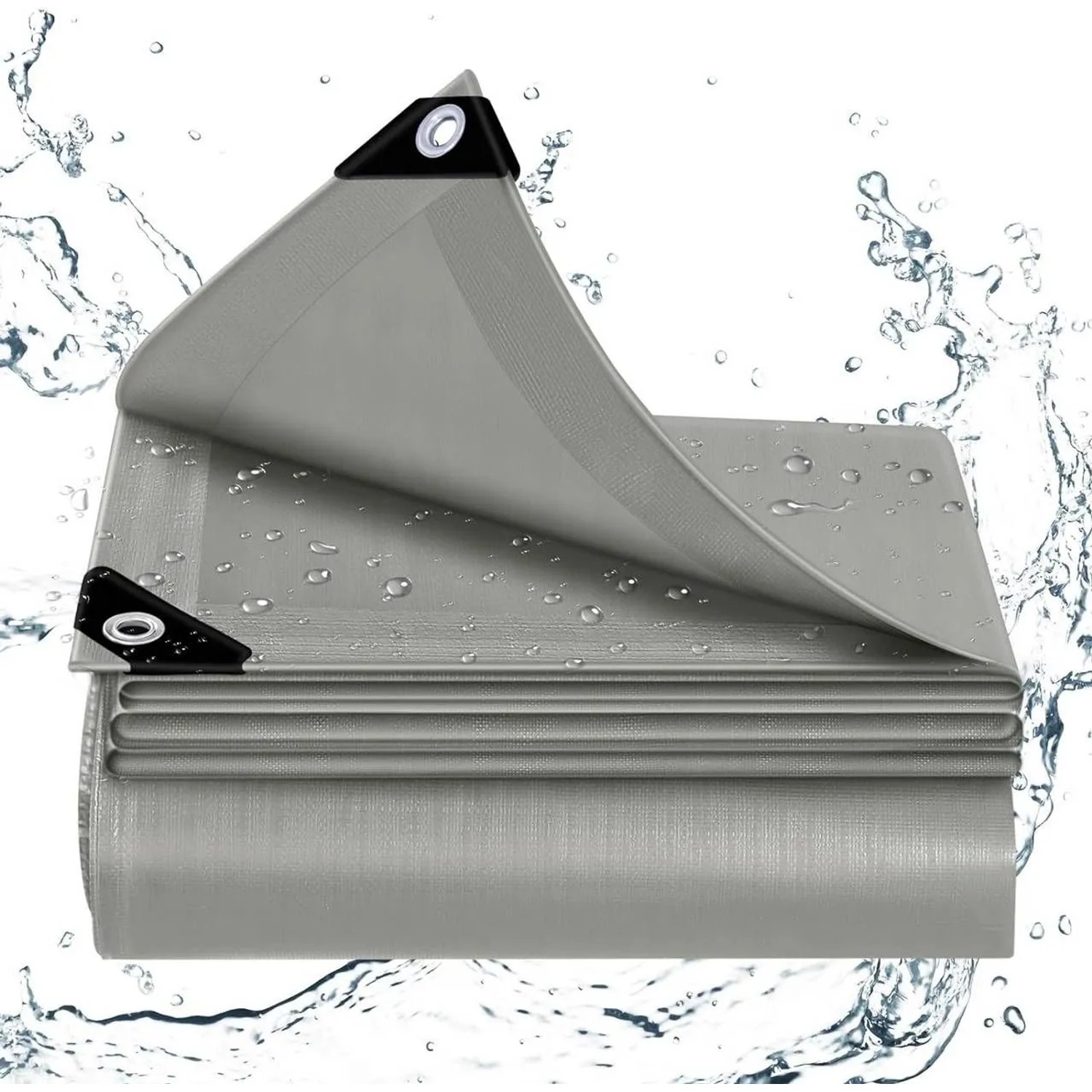 WOLTU Abdeckplane Wasserdicht 140 g/m² PE mit Ösen Grau 3x5 m