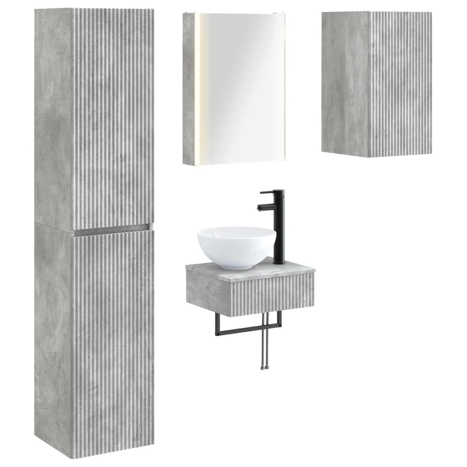 vidaXL Badezimmermöbel-Set 5-Tlg Betongrau Ingenieurholz und Glas 3407258