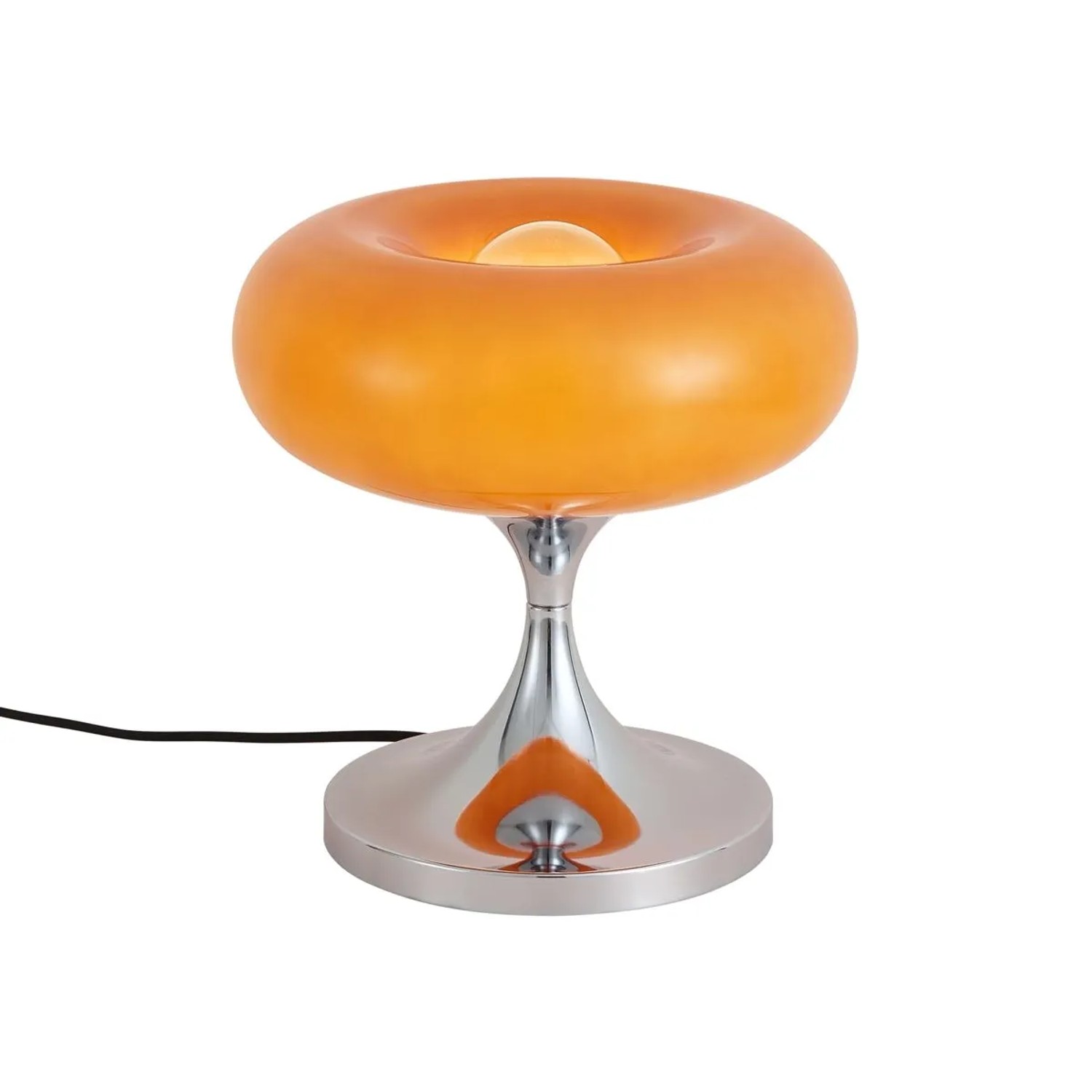 QAZQA Retro Tischleuchte Chrom mit Orangefarbenem Glasschirm 31 cm Glaze