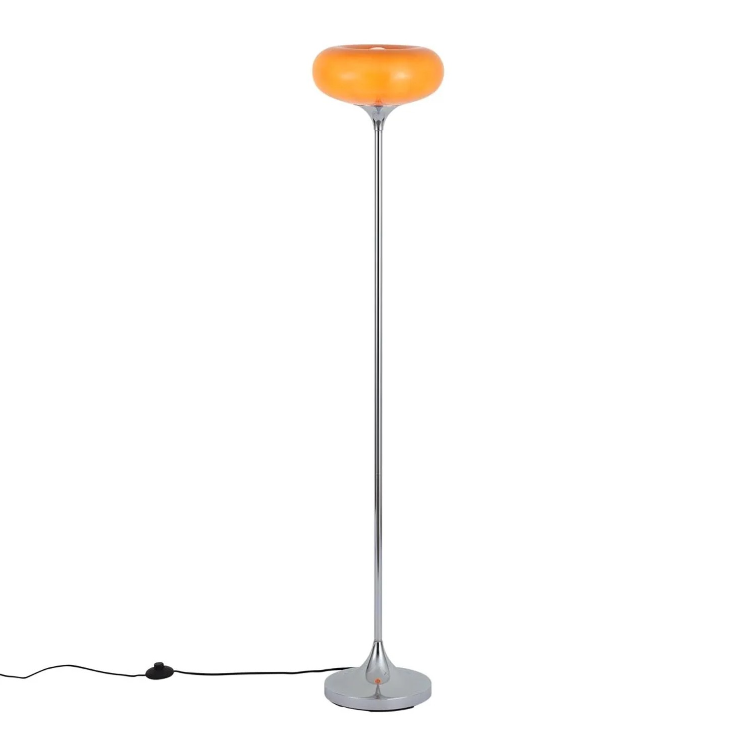 QAZQA Retro Stehleuchte Chrom mit Orangefarbenem Glasschirm 150 cm Glaze