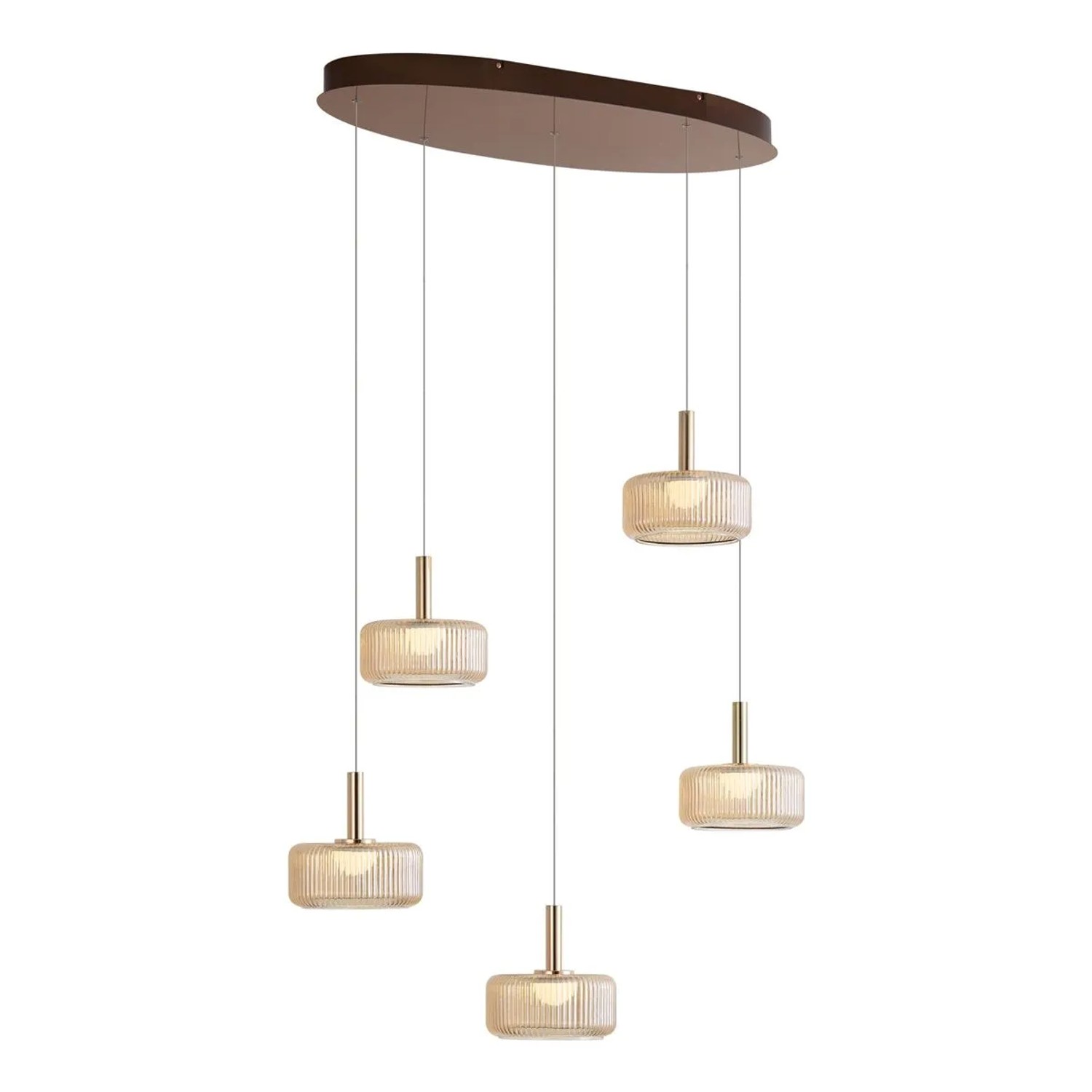 QAZQA Design Pendelleuchte RoséGold mit Amberglas inkl LED 3 Stufen Dimmbar 5 Flammig Easylift Fiera