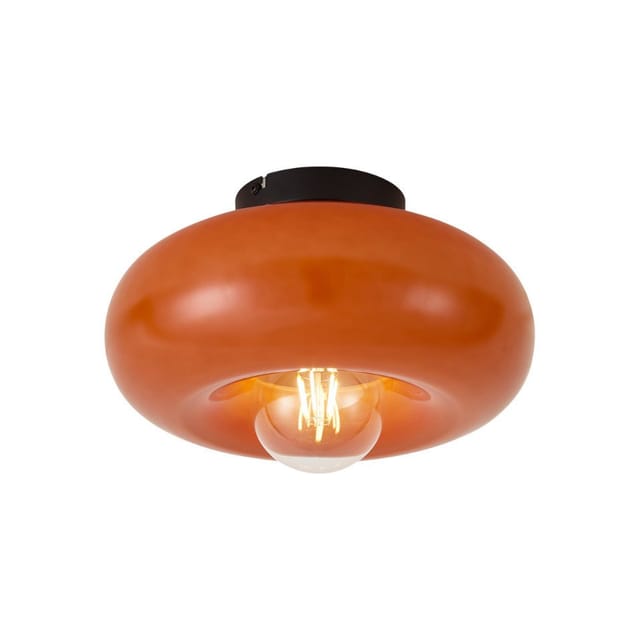 QAZQA Retro Deckenleuchte Schwarz mit Orangeglas 30 cm Glaze