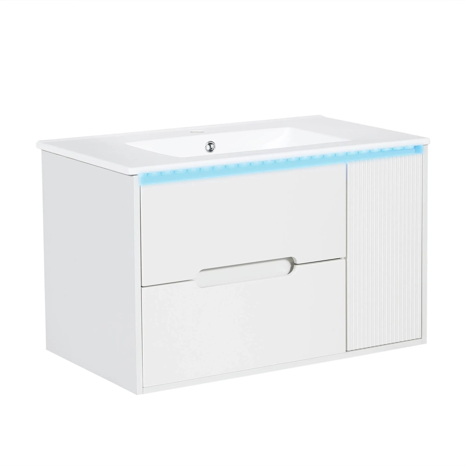 Merax Waschbeckenunterschrank 81 cm Weiß Keramikbecken LED Schubladen Türen