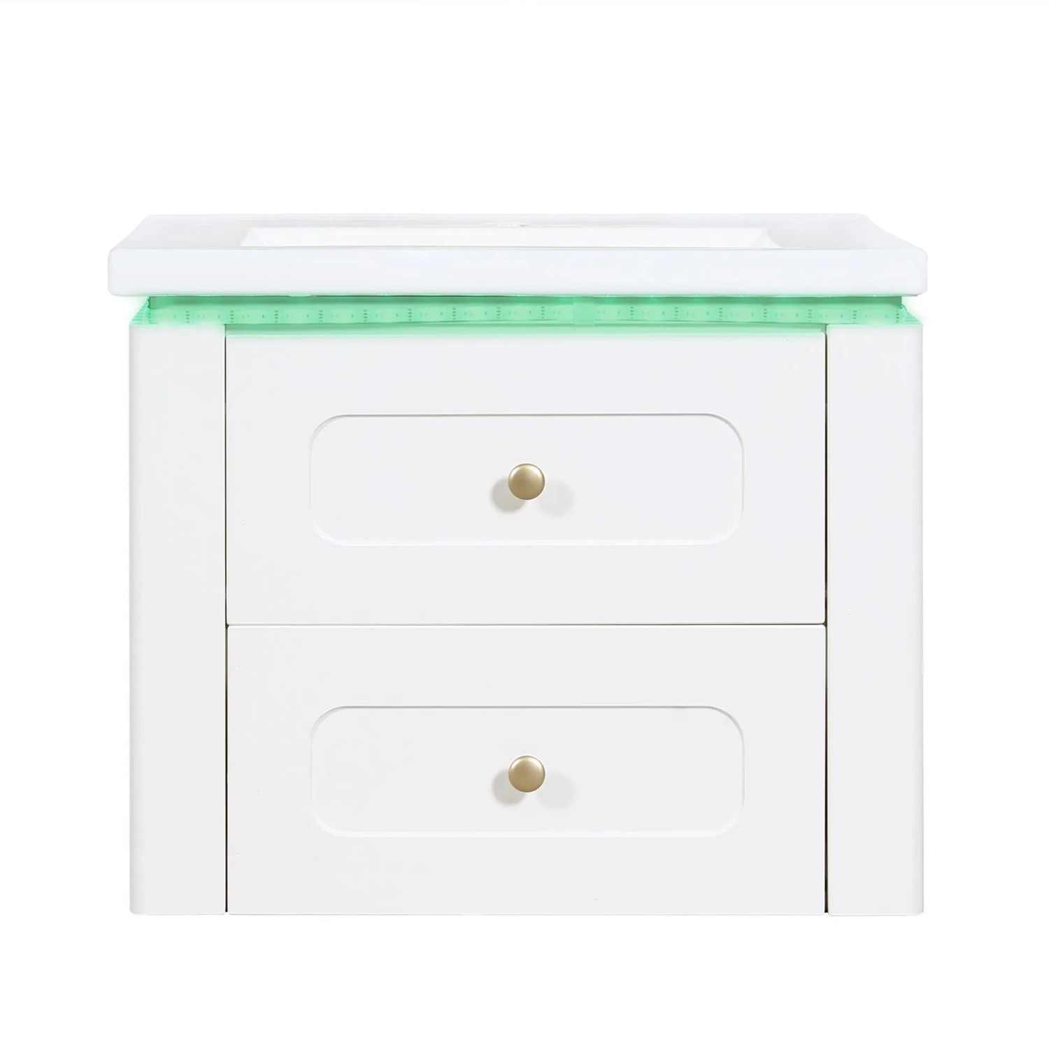 Merax Badezimmerschrank 61 cm Weiß LED Keramikbecken Schubladen Ablageregal