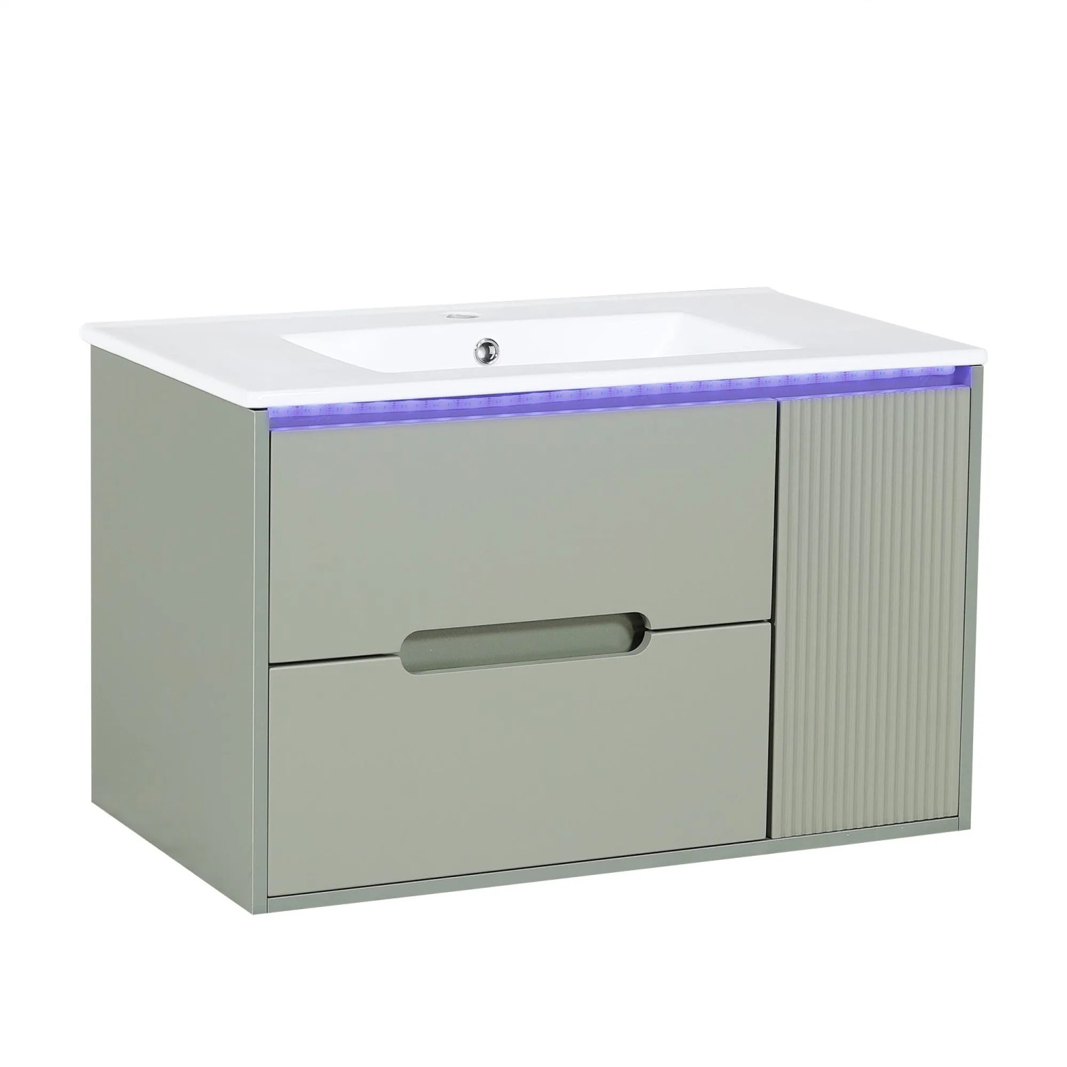 Merax Waschbeckenunterschrank 81 cm Grün Keramikbecken LED Schubladen Türen