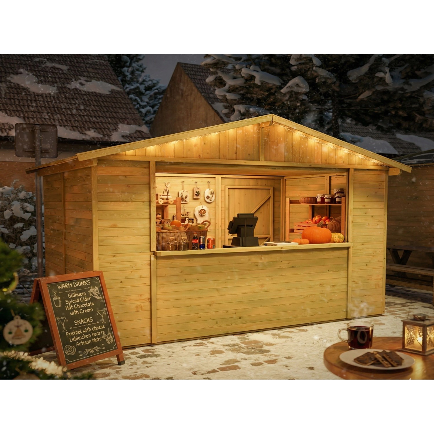 Woodtex Marktstand Verkaufsstand Noel 5,9 m² 16 mm KDI Inklusive Boden