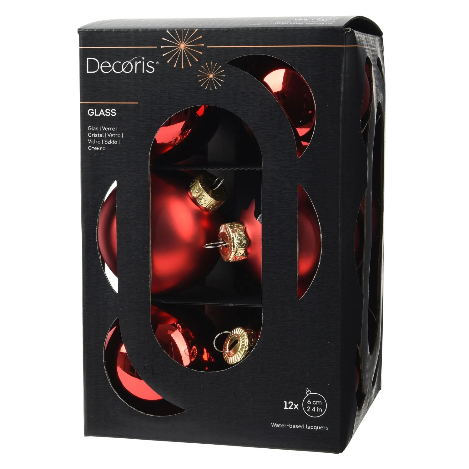 Decoris Weihnachtskugeln Glas Ø 6 cm Rot 12 Stück
