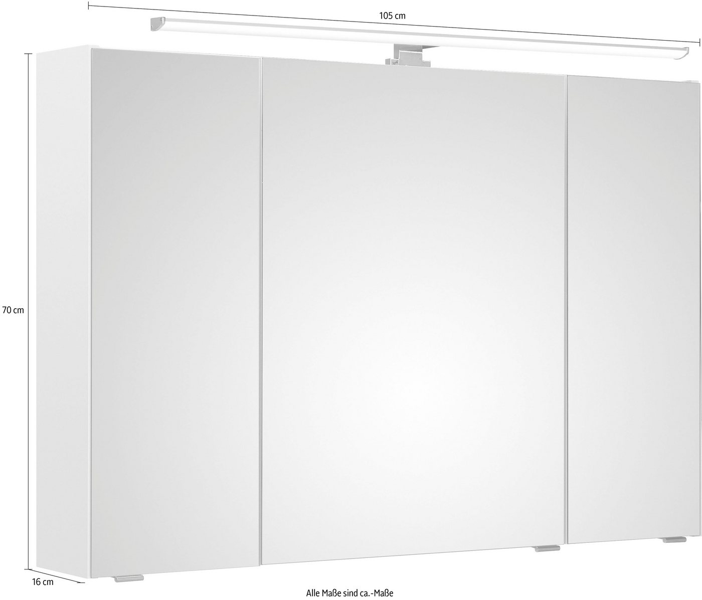 Saphir Spiegelschrank Quickset Badschrank, 3 Spiegeltüren, 6 Einlegeböden, 105 cm breit inkl. LED-Beleuchtung, Türdämpfer, Schalter-/Steckdosenkombination Bild 3