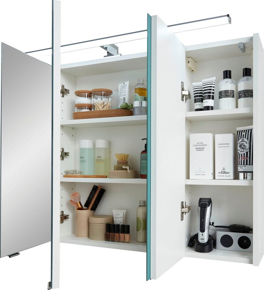 Saphir Spiegelschrank Quickset Badschrank, 3 Spiegeltüren, 6 Einlegeböden, 105 cm breit inkl. LED-Beleuchtung, Türdämpfer, Schalter-/Steckdosenkombination Bild 4