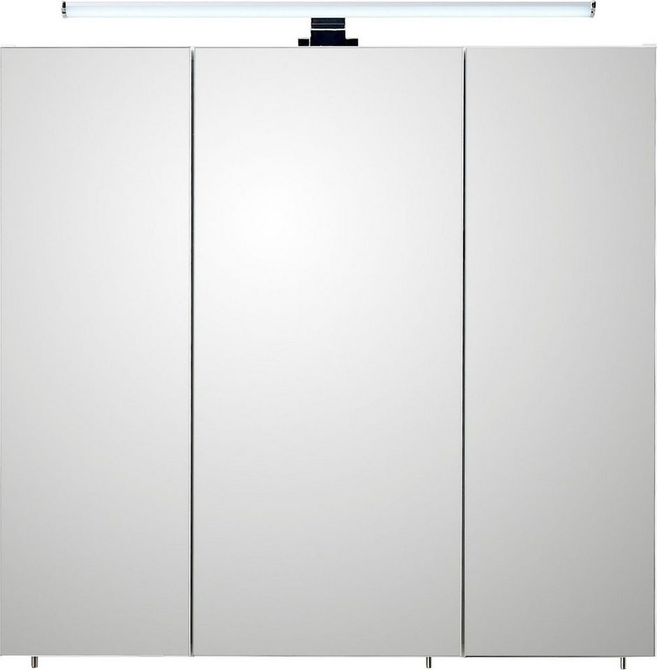 Saphir Spiegelschrank Quickset 360 Badschrank, 3 Spiegeltüren, 6 Einlegeböden, 75 cm breit inkl. LED-Beleuchtung, Türdämpfer, Schalter-/Steckdosenkombination