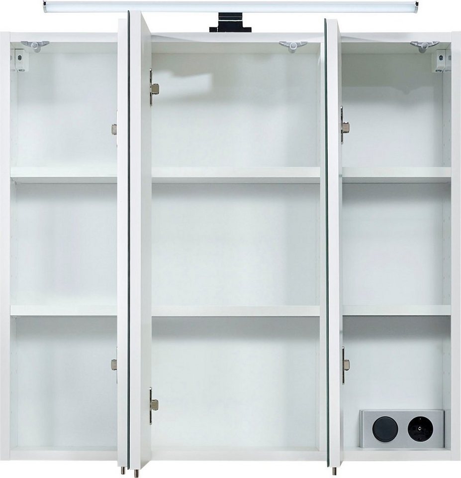 Saphir Spiegelschrank Quickset 360 Badschrank, 3 Spiegeltüren, 6 Einlegeböden, 75 cm breit inkl. LED-Beleuchtung, Türdämpfer, Schalter-/Steckdosenkombination Bild 5