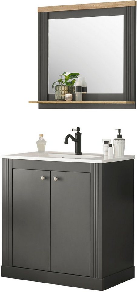 OTTO home Badmöbel-Set WESTMINSTER, Bad im Landhausstil, 2-teiliges Badezimmer, (2-St), Waschtisch, Spiegel mit Ablage, in 2 Farben verfügbar, Breite 80 cm