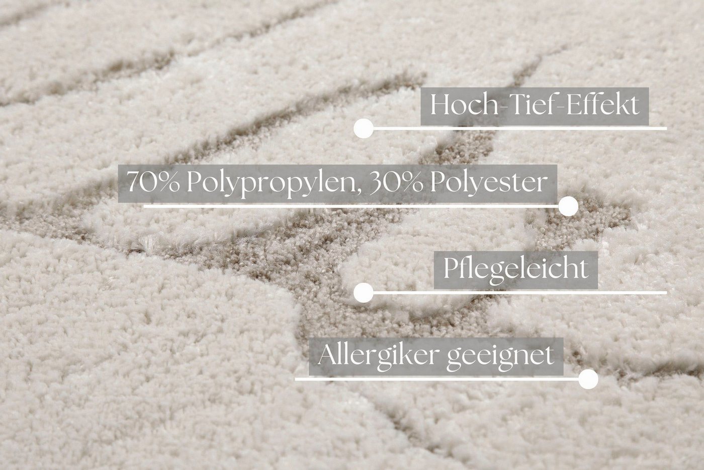 OTTO home Teppich Serin, rechteckig, Höhe: 18 mm, Kurzflor, Hoch Tief, modernes Design, weiche Oberfläche, Wohnzimmer