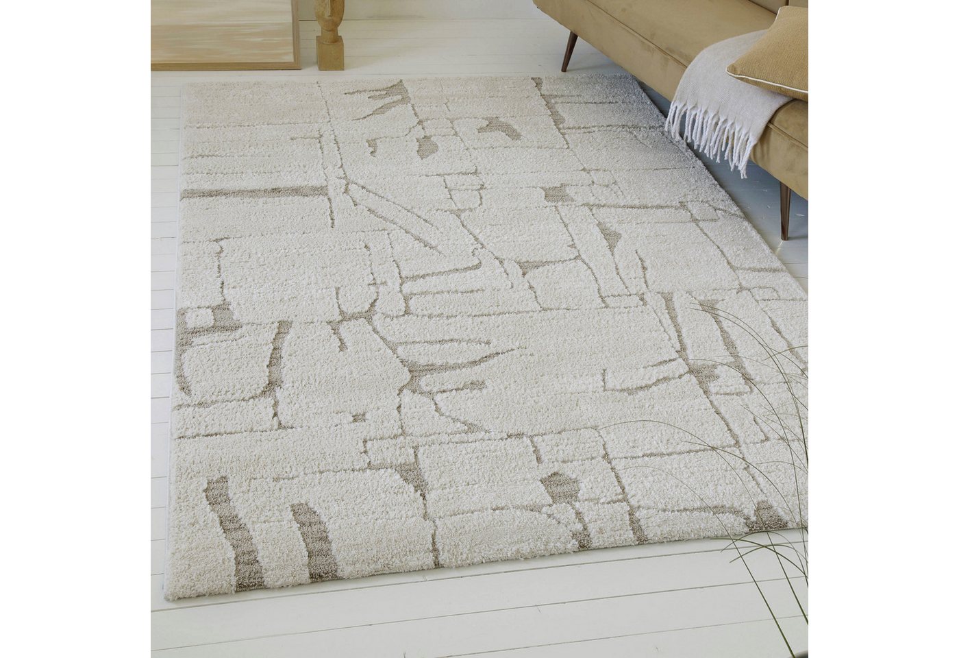 OTTO home Teppich Serin, rechteckig, Höhe: 18 mm, Kurzflor, Hoch Tief, modernes Design, weiche Oberfläche, Wohnzimmer Bild 3