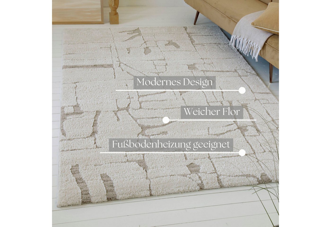 OTTO home Teppich Serin, rechteckig, Höhe: 18 mm, Kurzflor, Hoch Tief, modernes Design, weiche Oberfläche, Wohnzimmer Bild 4