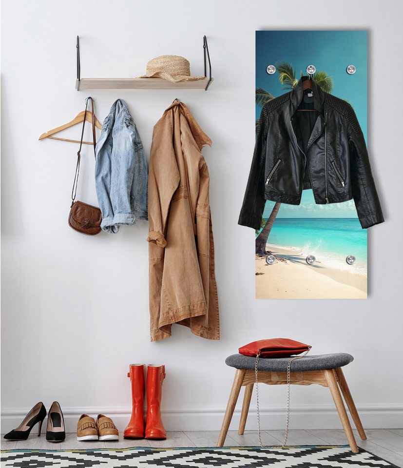 queence Garderobenpaneel Wandgarderobe mit Motiv Foto Palme am Meer inkl. Edelstahlhaken (1 St), HD Premium Druck auf Acrylglas Bild 4