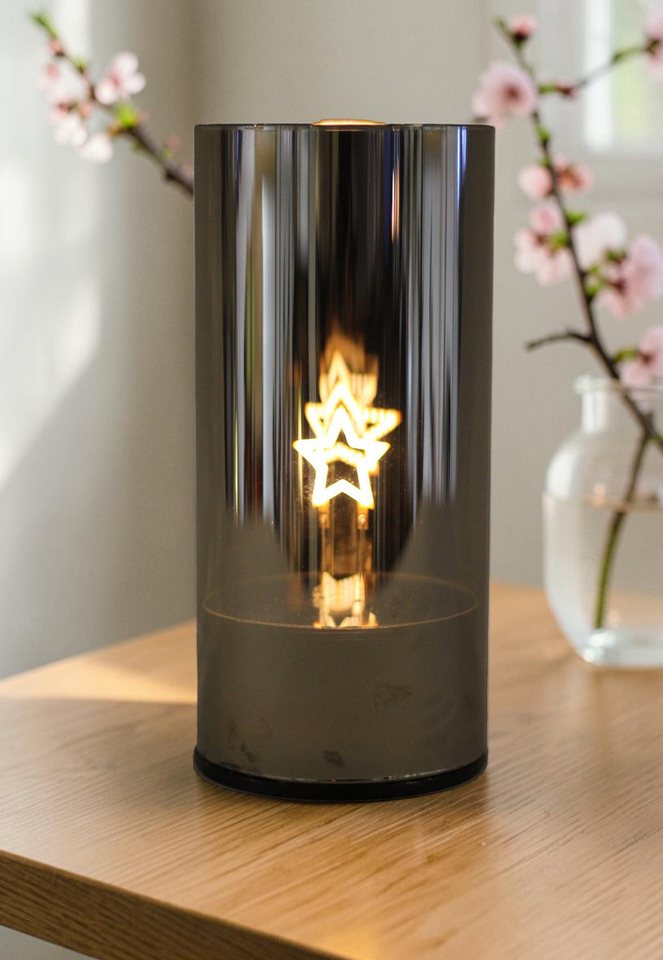 OTTO home LED Tischleuchte Spiegelglas Licht IRELLA rotierendes Motiv, LED fest integriert, 9x9cm, H. 19,5 cm. Batteriebetrieb (3 AA) mit Timer Bild 4