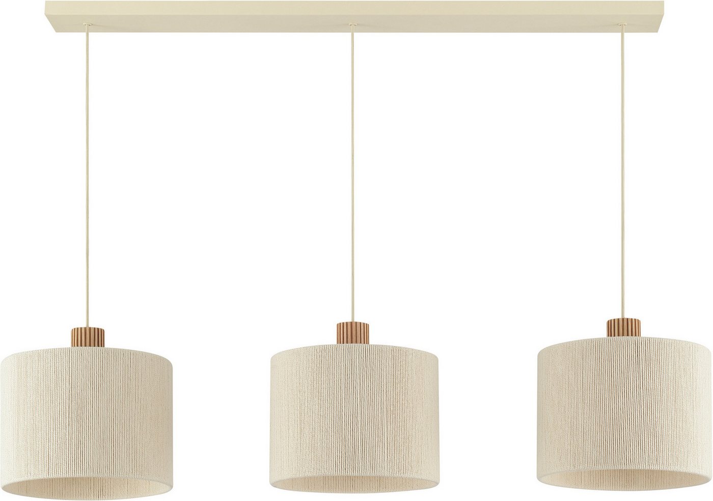 Brilliant Pendelleuchte Arlo, ohne Leuchtmittel, 3x E27 Fassung, 120 x 28 x 150 cm, kürzbar, Metall/Holz/Textil, beige Bild 2
