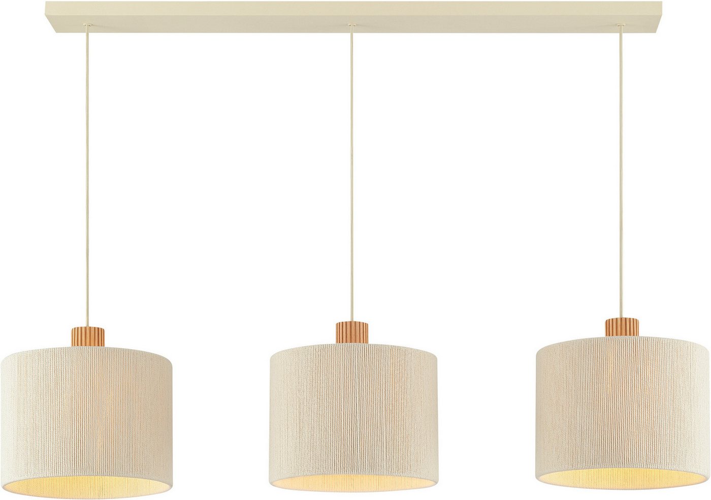 Brilliant Pendelleuchte Arlo, ohne Leuchtmittel, 3x E27 Fassung, 120 x 28 x 150 cm, kürzbar, Metall/Holz/Textil, beige Bild 3