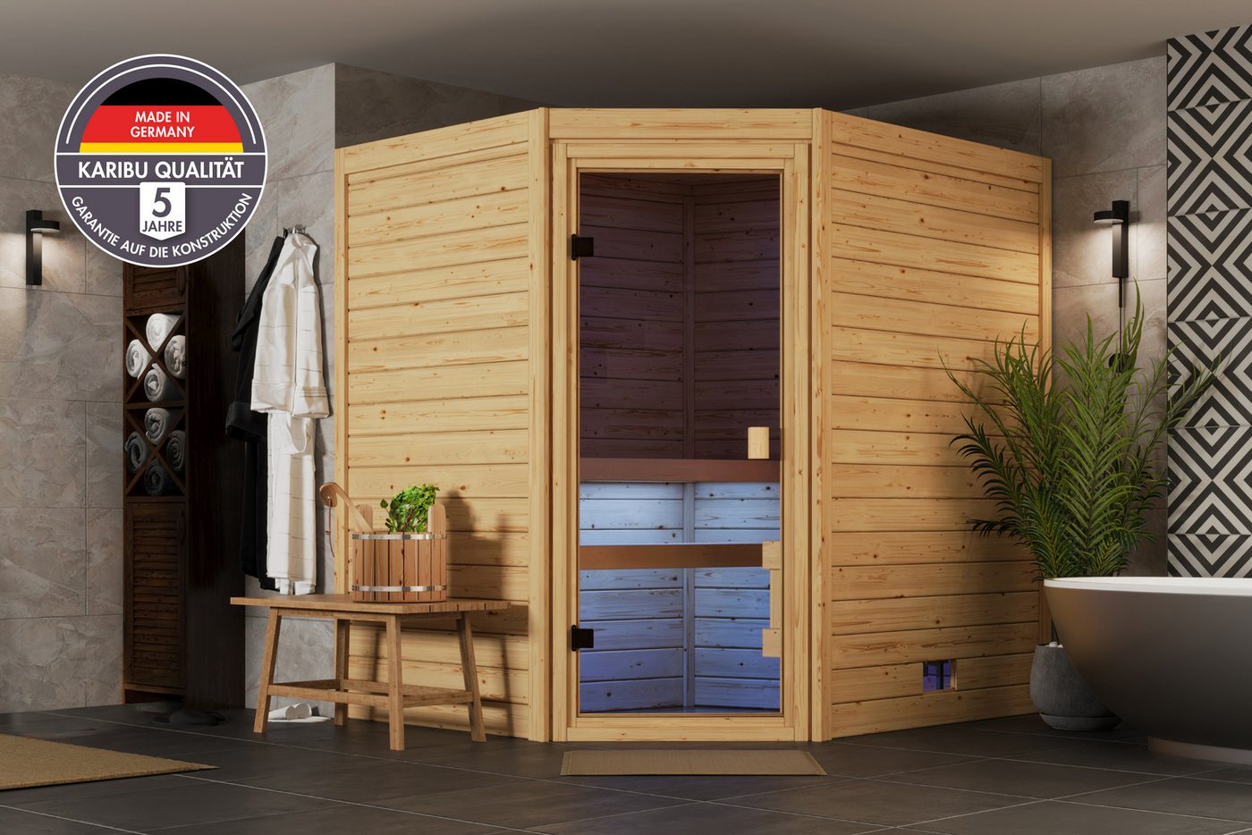 welltime Sauna Lohja, BxTxH: 196 x 170 x 202 cm, 28 mm, (Spar-Set) verschiedene Varianten Bild 2