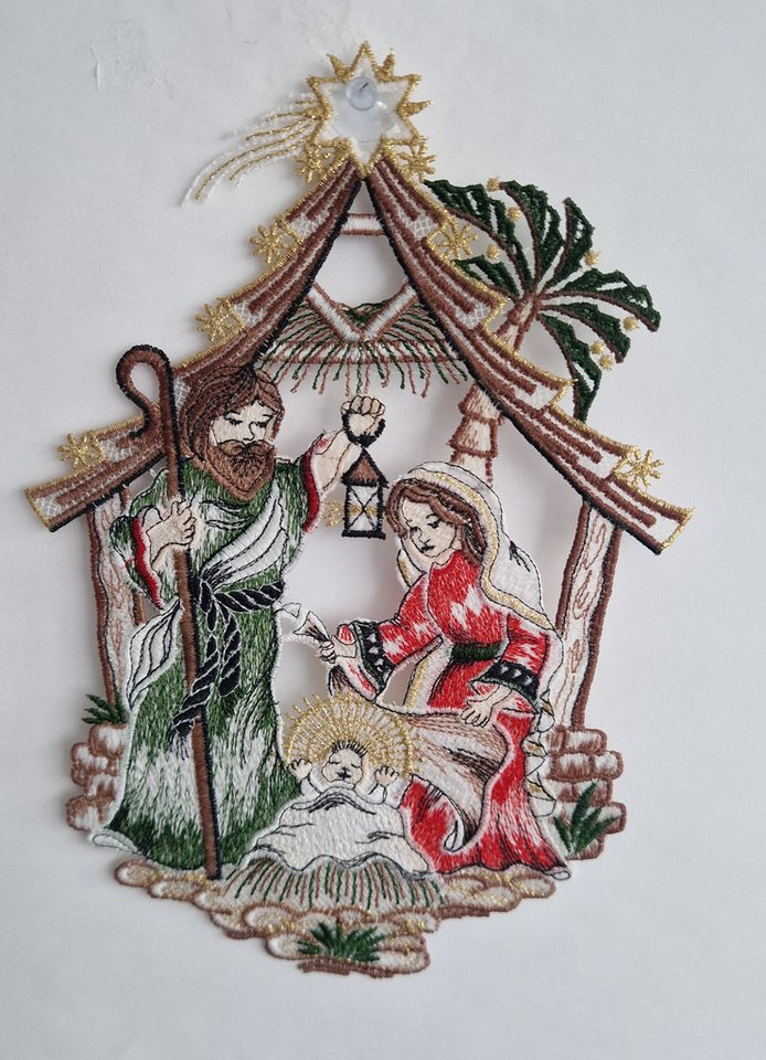 Stickereien Plauen Fensterbild Fensterbild Geburt Jesu, echte Plauener Stickerei