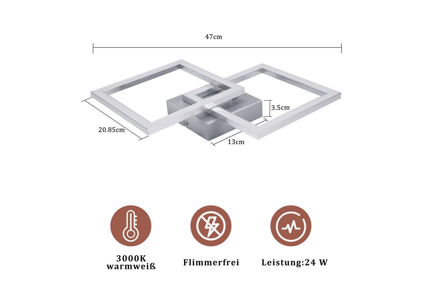 ZMH LED Deckenleuchte Modern 24W für Wohnzimmer Esszimmer Deckenlampe für Küche und Flur, Augenschutz, LED fest integriert, Warmweiß, gekreuzte Rahmen, ein Element schwenkbar