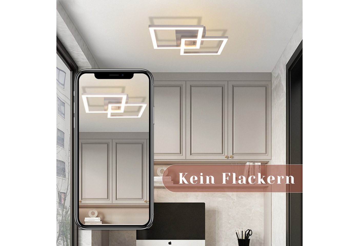 ZMH LED Deckenleuchte Modern 24W für Wohnzimmer Esszimmer Deckenlampe für Küche und Flur, Augenschutz, LED fest integriert, Warmweiß, gekreuzte Rahmen, ein Element schwenkbar Bild 2
