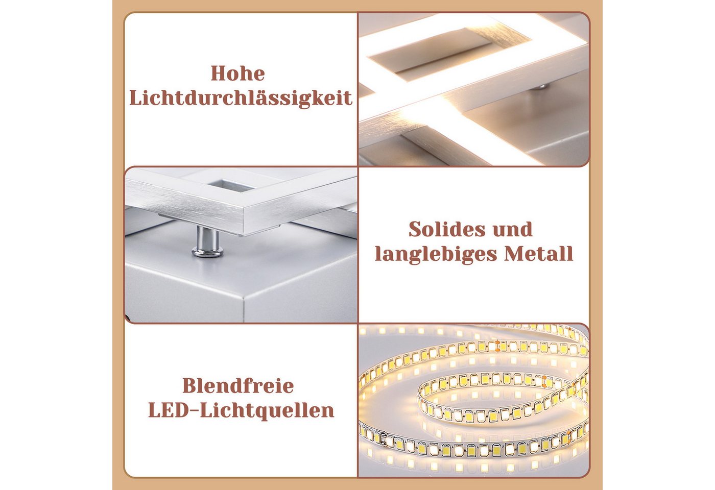 ZMH LED Deckenleuchte Modern 24W für Wohnzimmer Esszimmer Deckenlampe für Küche und Flur, Augenschutz, LED fest integriert, Warmweiß, gekreuzte Rahmen, ein Element schwenkbar Bild 3