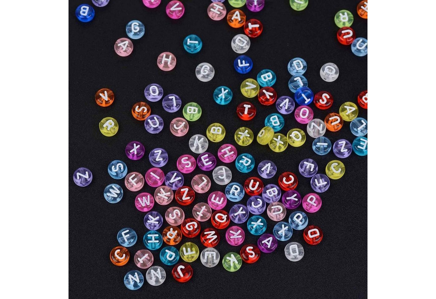 Kopper-24 Bastelperlen Buchstaben Perlen, 250 Stück, 4x7 mm, weiß mit bunt, rund, bunte Herze, (250-tlg)