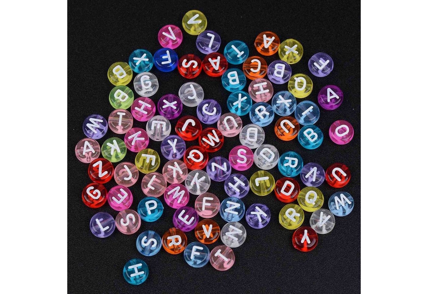 Kopper-24 Bastelperlen Buchstaben Perlen, 250 Stück, 4x7 mm, weiß mit bunt, rund, bunte Herze, (250-tlg) Bild 5