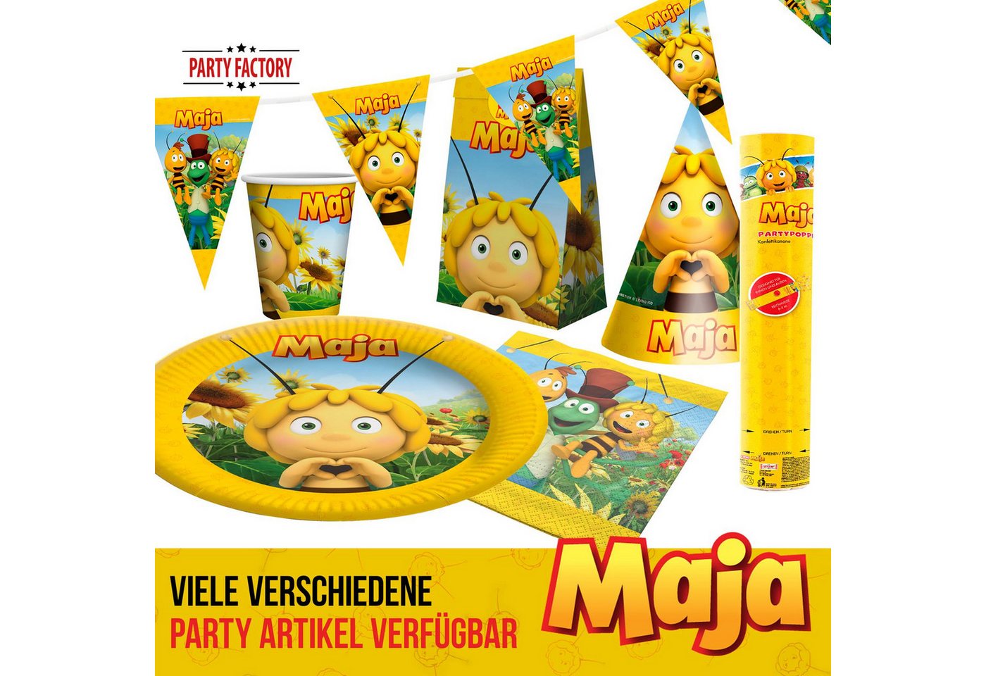 Party Factory Girlande Biene Maja Wimpelkette 4-5 m, Wimperkette Girlande Raumdeko zum Aufhängen
