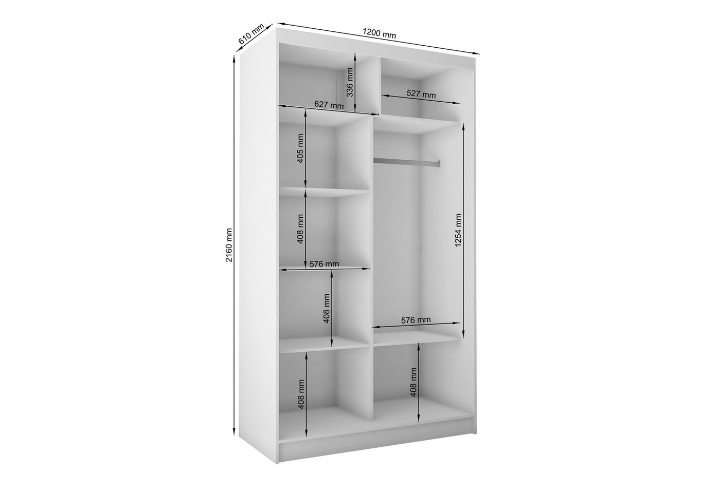 Masseno Schwebetürenschrank GRAZIA 120 cm Kleiderschrank mit Spiegel 2 Türen Schwarz Bild 3