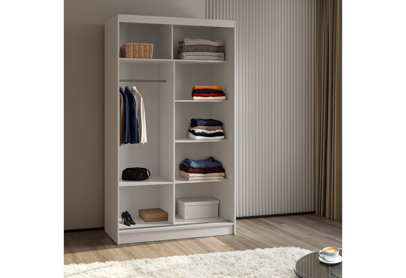 Masseno Schwebetürenschrank GRAZIA 120 cm Kleiderschrank mit Spiegel 2 Türen Schwarz Bild 4