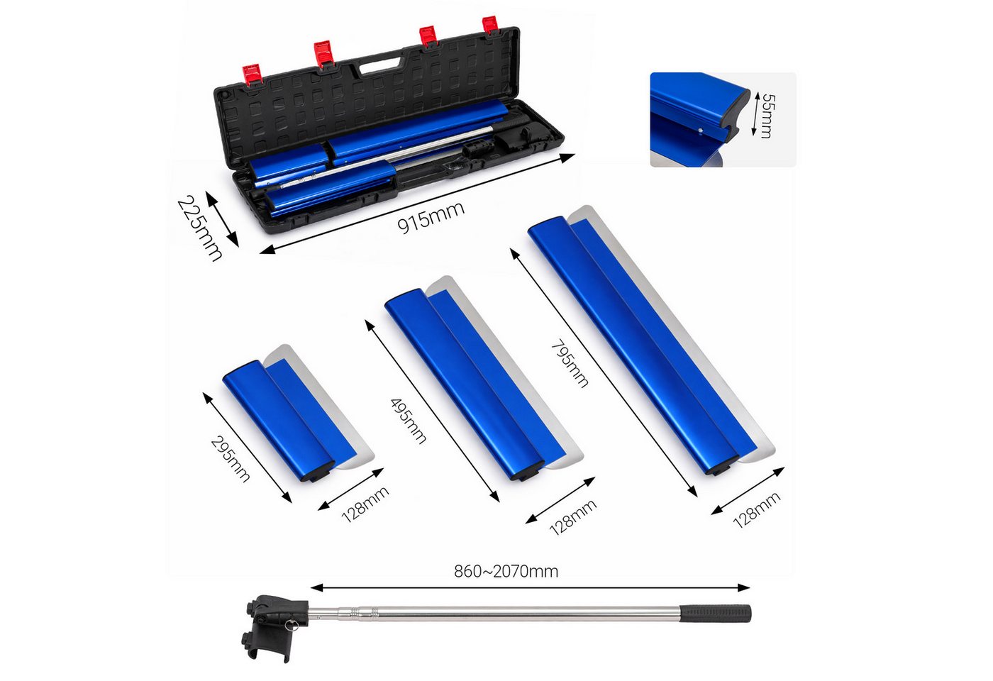 Youyijia Flächenspachtel Flächenspachtel Set Edelstahl, 3-teilig mit Teleskopstange und Koffer (3-St) Bild 4