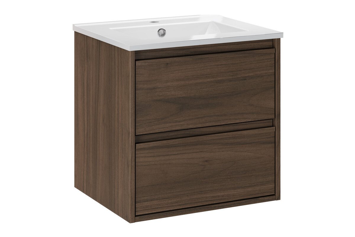 einfachgutemoebel Waschtisch-Set Waschplatz VANDA VILLA 50cm Schubfach, mit Einbaubecken, walnuss, (Badmöbel Set, 1-St., Waschtisch Unterschrank) Bild 5