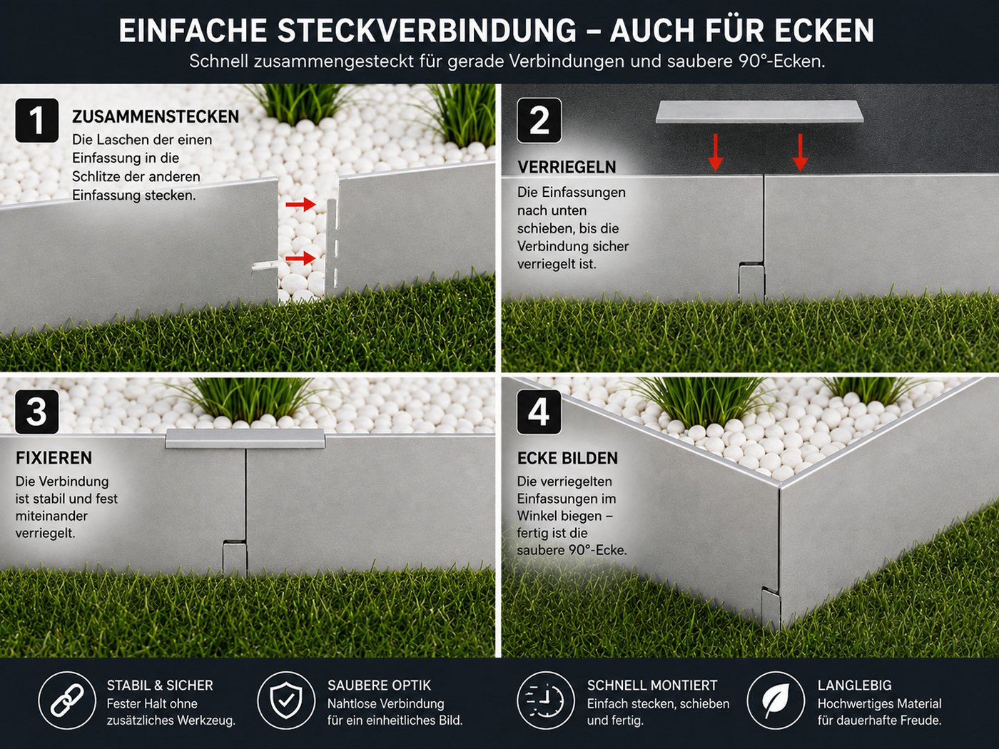 PEDEA Rasenkante GARDENLINE Rasenkanten 4 Stück aus verzinktem Stahl ca. 4,72 m, 4x 119,5 x 13 cm für Beete, Rasen und Wege Bild 3