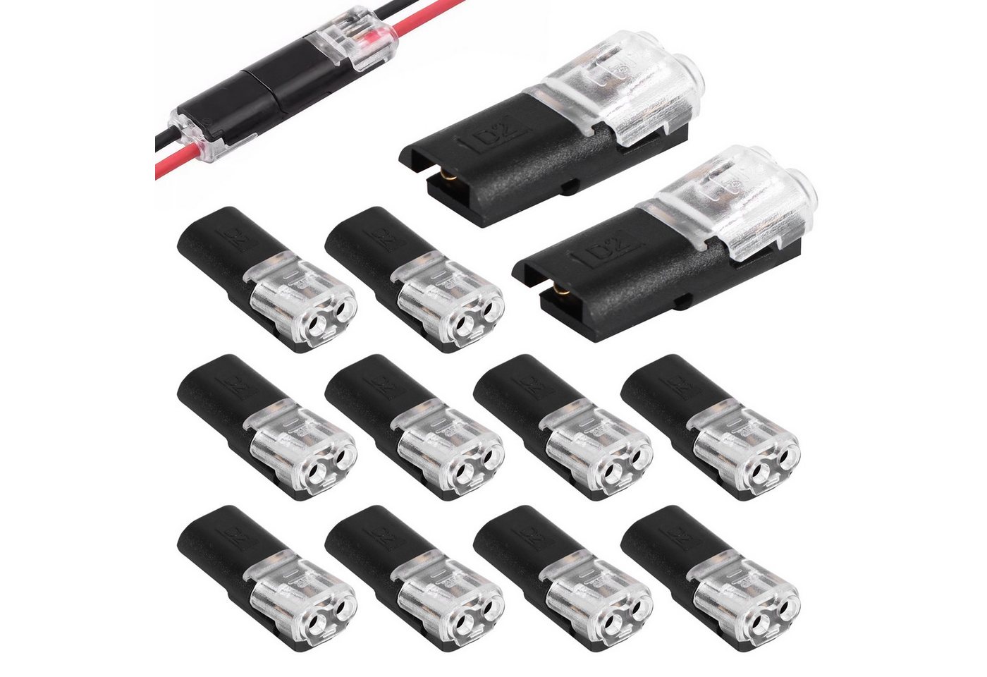 BlingBin Kabelverbinder-Sortiment 100 Stück 2‑polige Kabelsteckverbinder, wasserdicht hitzebeständig, 100er Set, 100-tlg., 100 Stück 2-Polig Kabel Steckverbinder Stecker, für 18‑24 AWG LED‑Streifen Verlängerungskabel Bild 5