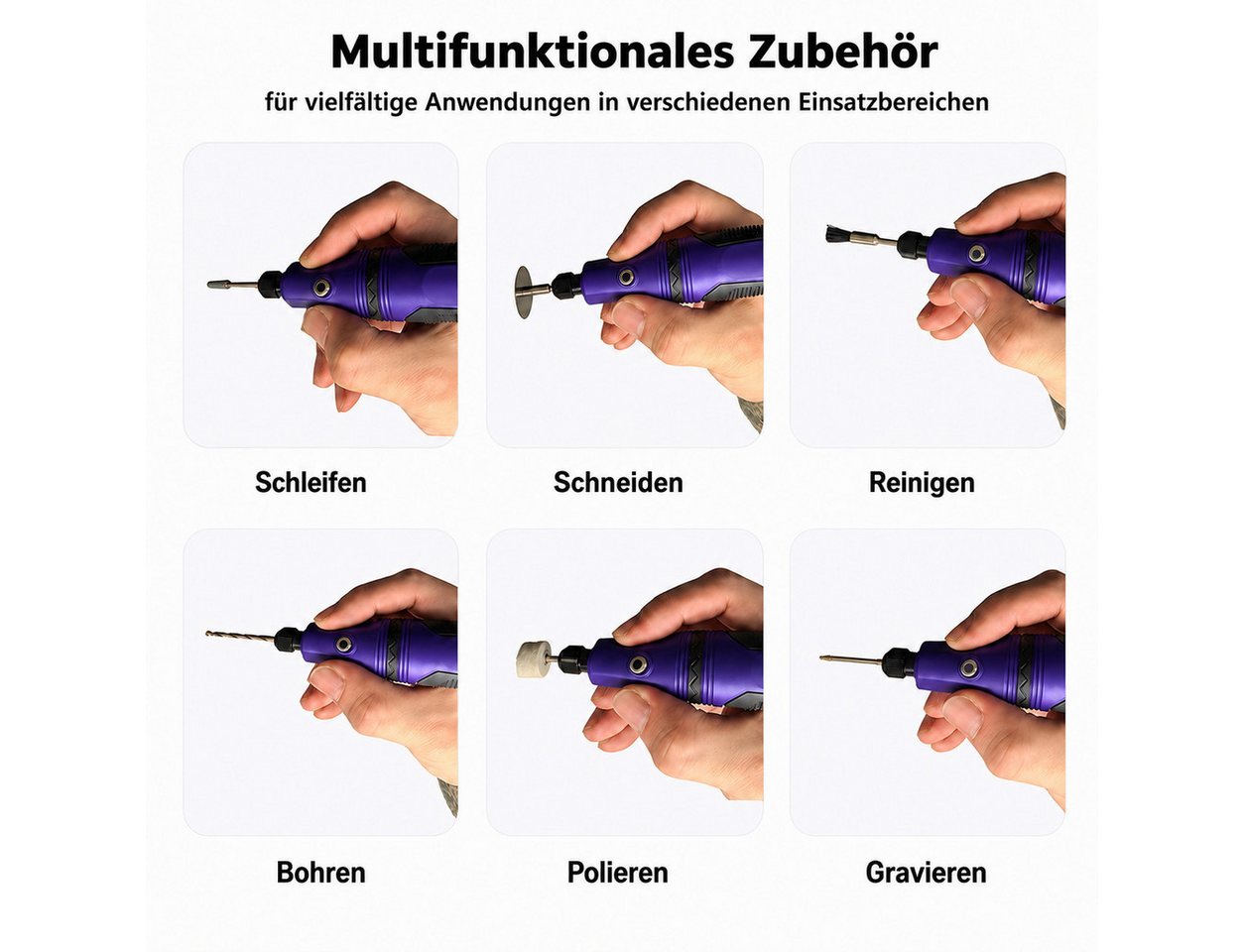 SOFTWEARY Akku-Multifunktionswerkzeug Akku-Multischleifer, Feinbohrschleifer, 84-tlg., 3,7 V, 800 mhA, Drehwerkzeug, Sägen, Schneiden, Schleifen, Fräsen, Polieren und Gravieren Bild 4