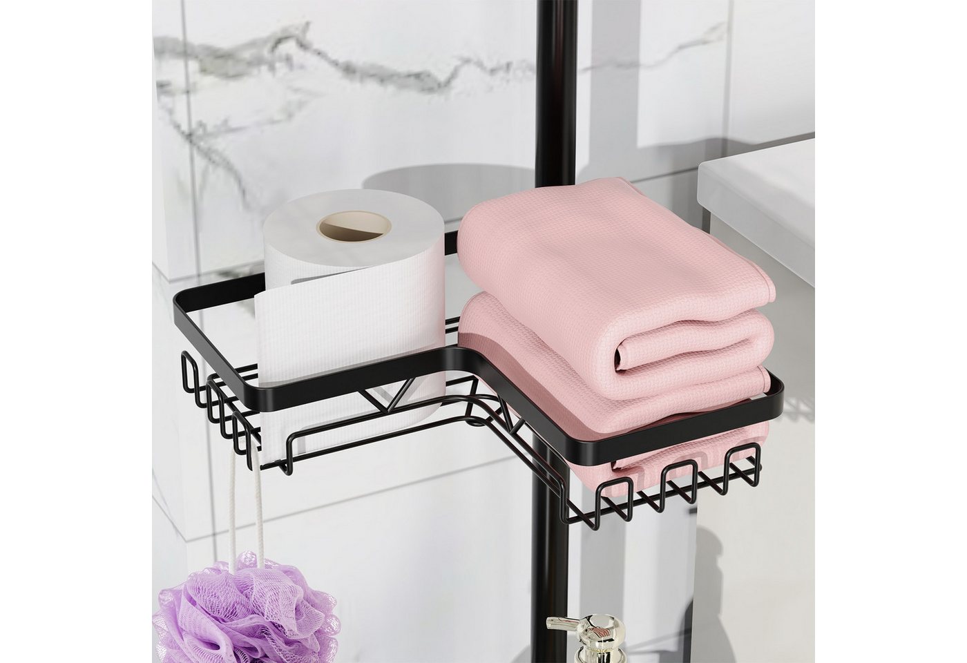 JEOBEST Duschregal Teleskop Duschregal, Duschregal Ecke, Eckregal Badewanne, 304 Edelstahl, Duschablage Ohne Bohren Ecke,Längenverstellbar 65-305cm