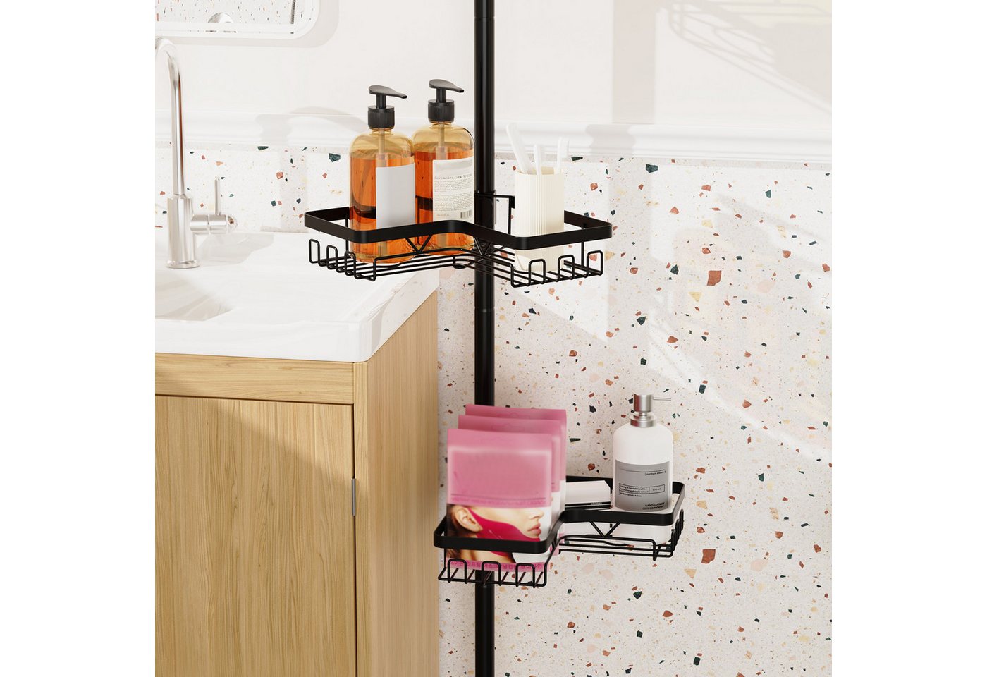 JEOBEST Duschregal Teleskop Duschregal, Duschregal Ecke, Eckregal Badewanne, 304 Edelstahl, Duschablage Ohne Bohren Ecke,Längenverstellbar 65-305cm Bild 5