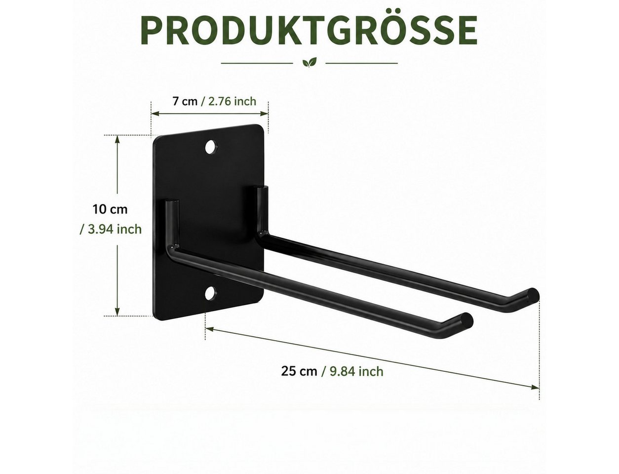 Fyrove Gartengerätehalter Besenhalter, Gartenwerkzeughalter für lange Geräte, (Aufbewahrungshalter für Schaufeln, Rechen, Garage und Gartenhaus, 25 × 7 × 10 cm, Stahl, Doppelarm, Schraubmontage, Schutzkappen) Bild 2
